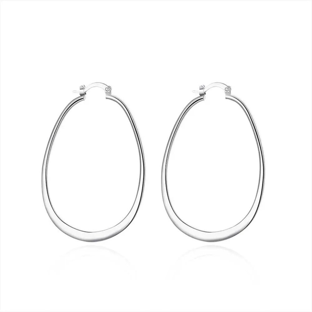 Stunning .925 Sterling Silver Large 2.7 Inches Oval Hoop Earrings Hypoallergenic - Picture 5 of 6